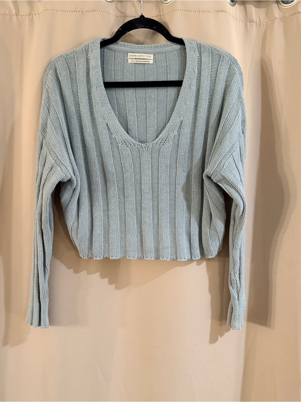 Urban Outfitters Pale Blue Ribbed V-Neck Cropped Sweater